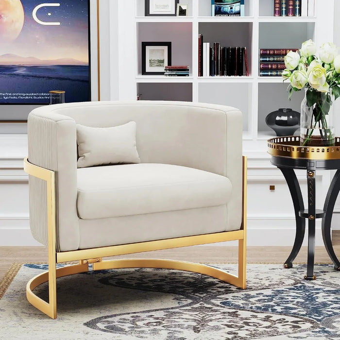 Living Room Chair with Gold Legs, Velvet Accent Chairs, Modern Barrel Living Room Chair