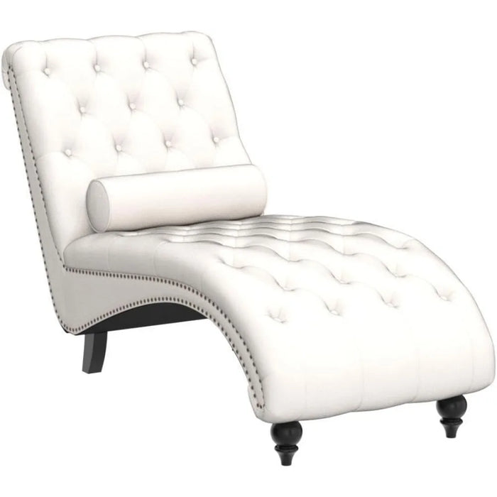 Upholstered Chaise Lounge with Solid Wood Legs, Support Pillow - For Bedroom, Living Room, Office