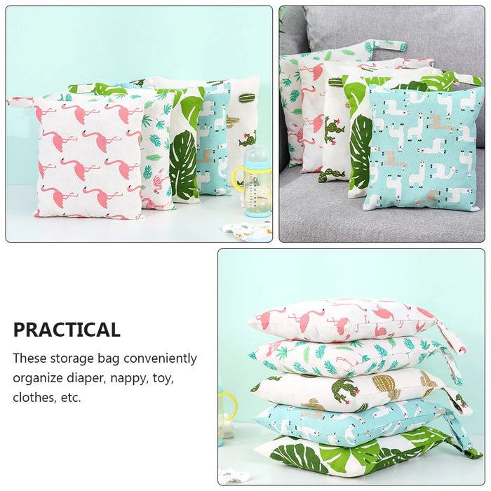 2 Pcs Out Storage Bag Portable Diaper Kids Nappy Pouch Printing Hanging Reusable Linen Nursery Wet Dry Baby