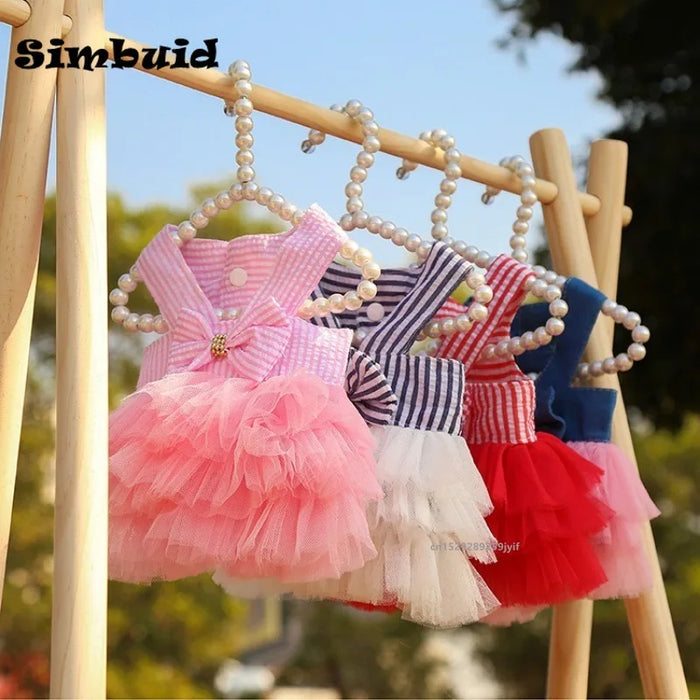 Dog Summer Dress Princess Cat Lace Stripe Skirt Slip Dress Puppy Apparel Cute for Small Medium Chihuahua Clothes Pet Product