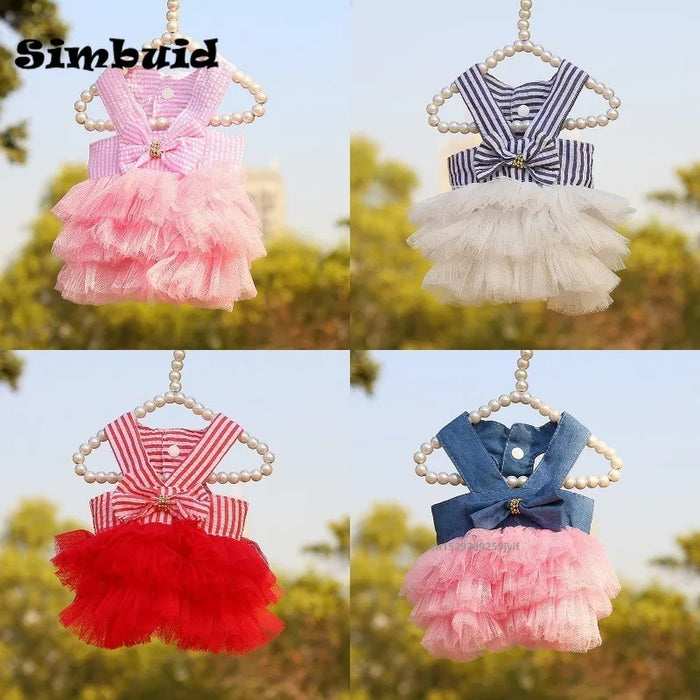 Dog Summer Dress Princess Cat Lace Stripe Skirt Slip Dress Puppy Apparel Cute for Small Medium Chihuahua Clothes Pet Product