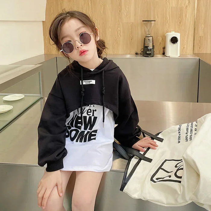 Girls Hoodies Kids Letter Print Outerwear Teens Hooded Sweatshirt 2024 Spring Fall 3 To 12Yrs Children's Korean Style Clothing