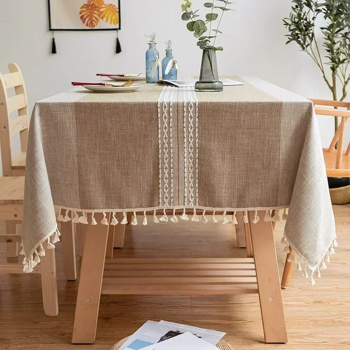 Christmas table Cloth Hollow Tassel solid color long-striped Jacquard tablecloth tea mat cotton linen gray22