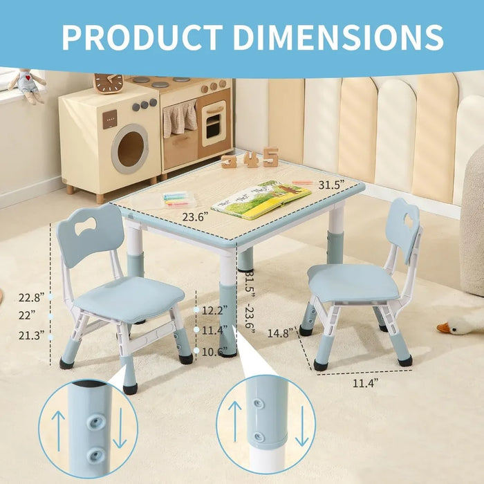 Toddler Table and 2 Chairs Height-Adjustable Kids Table and Chairs Set Children Activity Table for Boys and Girls Aged 3-8