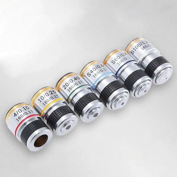 185 4X 10X 40X 100X Biological Microscope Achromatic Objective Lens Microscope Lens Adapters Compact Objective Lens Durable