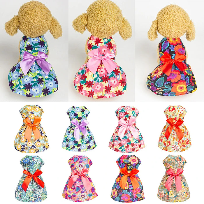 Summer Bow Design Pet Apparel Dog Cat Dress Puppy Skirt Dog Clothes For Small Dogs Dresses Floral Princess Sleeveless Skirts