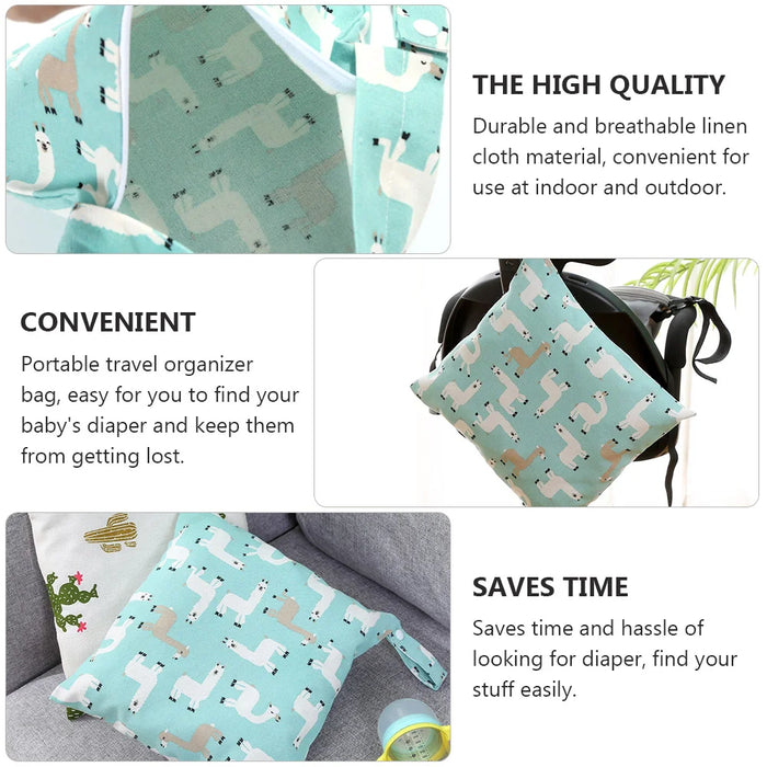 2 Pcs Out Storage Bag Portable Diaper Kids Nappy Pouch Printing Hanging Reusable Linen Nursery Wet Dry Baby