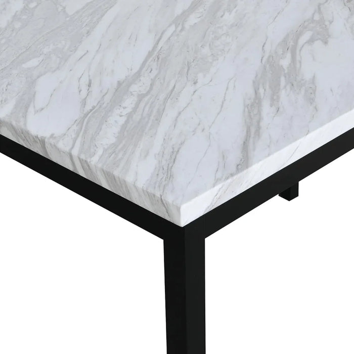 Family metal dining table with laminated artificial marble countertop, 45 inches deep x 28.5 inches wide x 30 inches high