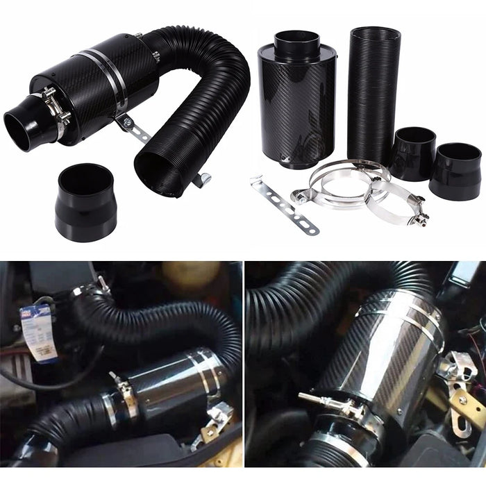 1 Set Universal Car 3 inch Carbon Fibre Cold Air Filter Feed Enclosed Intake Induction Pipe Hose Kit Universal