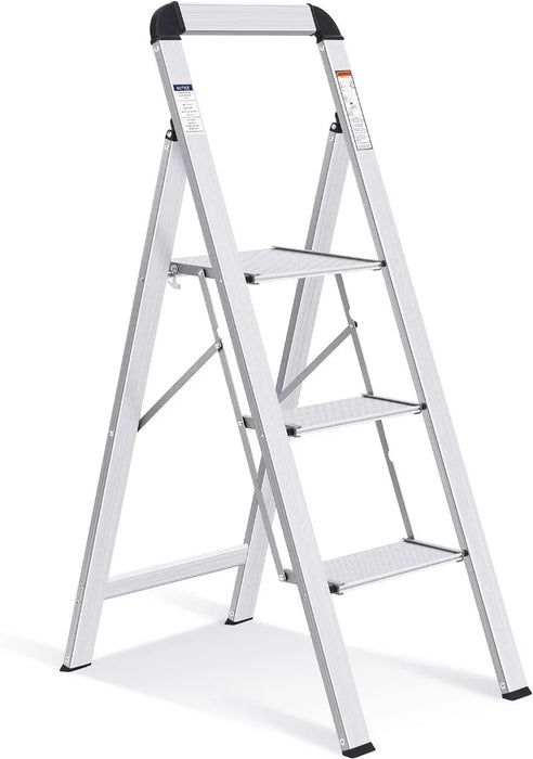 KINGRACK Aluminium 3 Step Ladder, Lightweight Step Stool with Non-Slip Pedals, Handrail, 330 LBS Foldable Step Ladder