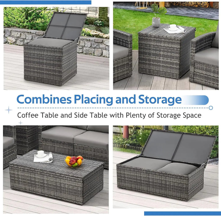 7 Pieces Outdoor Patio Furniture Sets w/Two Storage Boxes, Outdoor Conversation Set All-Weather PE Wicker Sectional Sofa