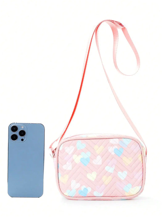 1pc Children'S Cute Love Printed Cross-Shoulder Bag, Shoulder Bag, Suitable For Girls, Primary School Students, Travel And Vacat