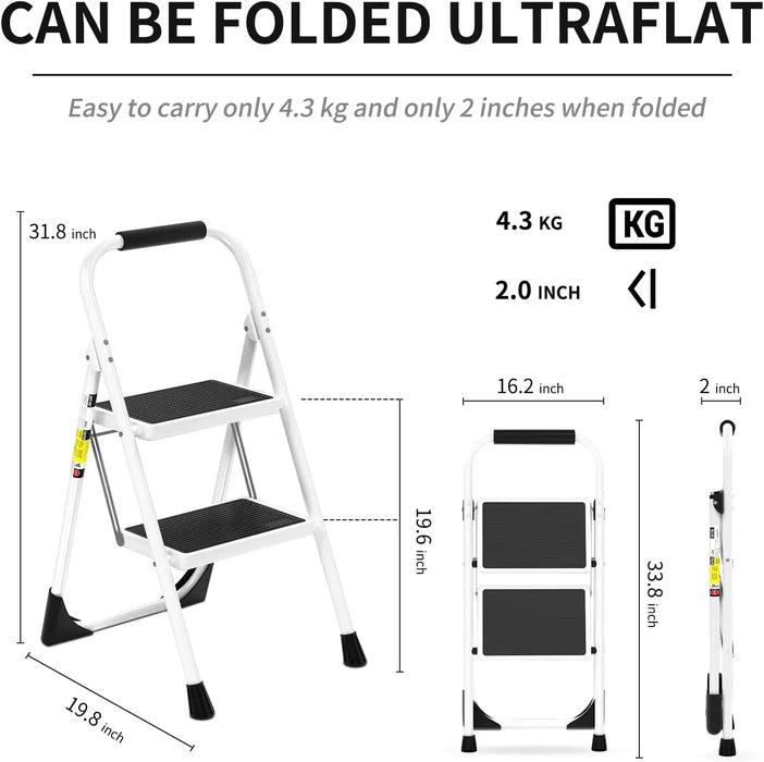 Step Ladder EFFIELER 2 Step Stool Ergonomic Folding Stool with Wide Anti-Slip Pedal 430 lbs Sturdy Stool