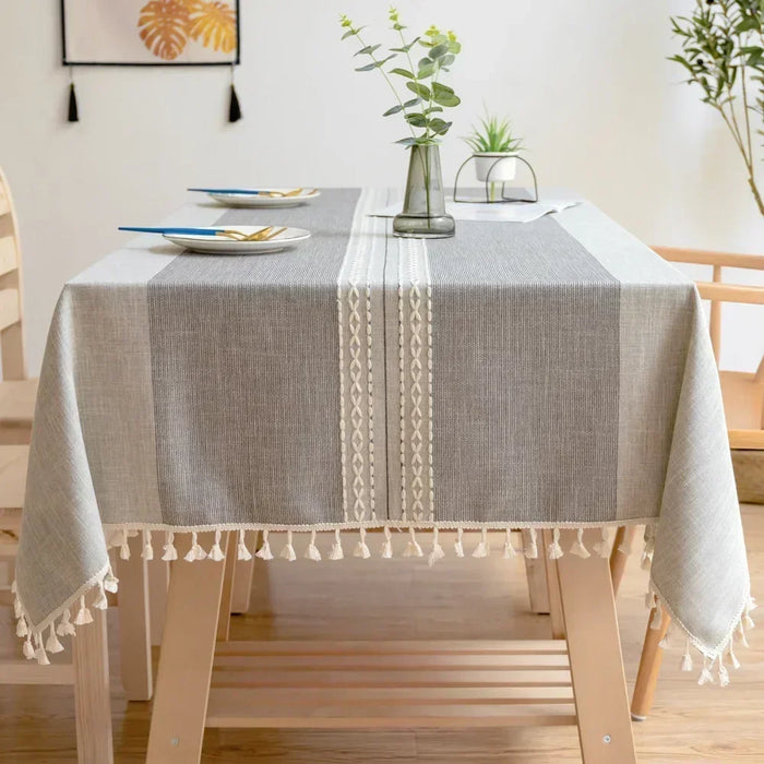 Christmas table Cloth Hollow Tassel solid color long-striped Jacquard tablecloth tea mat cotton linen gray22