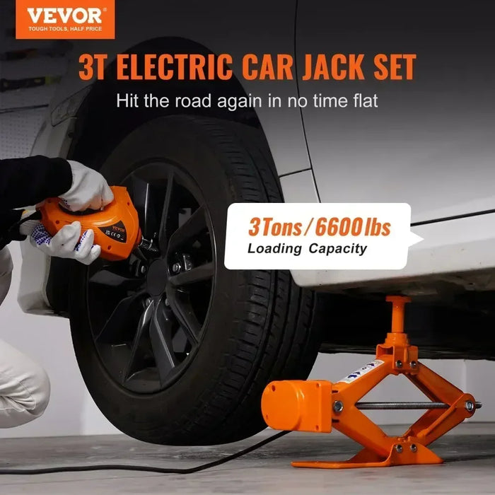 VEVOR Electric Car Jack Floor Jack 3/5Ton Lifting Set DC 12V Car Scissors Jack With Impact Wrench  Auto Repair Tool Service Kit