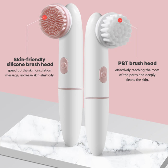 Electric Facial Cleanser Waterproof Vibrating Face Cleaning Brush 2 Speed Face Deep Washing Massaging Device Battery Powered