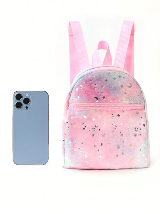 1 PC Mini Cute Star Moon Print Soft Plush Kids Backpack Suitable for Outdoor Travel Daily Use Holiday Gift School Students