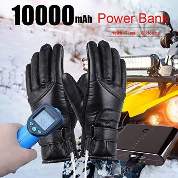 1 Pair PU Leather Snowmobile Gloves 3 Gear Adjustable USB Winter Electric Warming Gloves Waterproof Winter Outdoor Warm Gloves