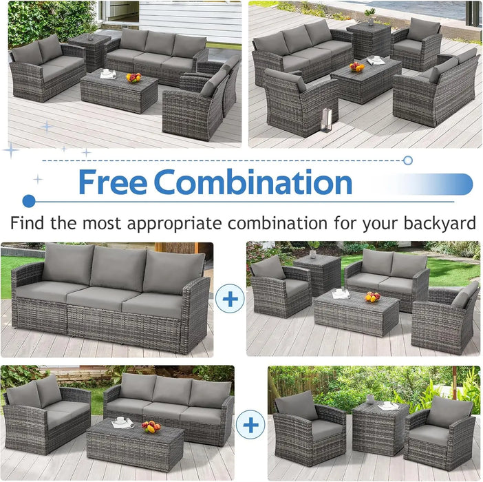 7 Pieces Outdoor Patio Furniture Sets w/Two Storage Boxes, Outdoor Conversation Set All-Weather PE Wicker Sectional Sofa