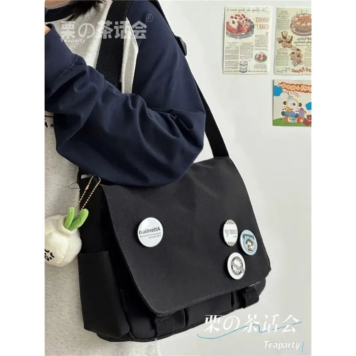 Collage Student School Bags Women&Men Unisex Crossbody Bags Multipockets Messenger Bag Simple Nylon Shoulder Bag