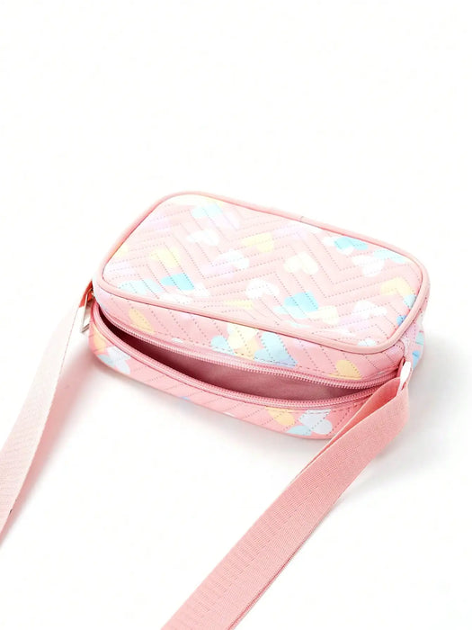 1pc Children'S Cute Love Printed Cross-Shoulder Bag, Shoulder Bag, Suitable For Girls, Primary School Students, Travel And Vacat