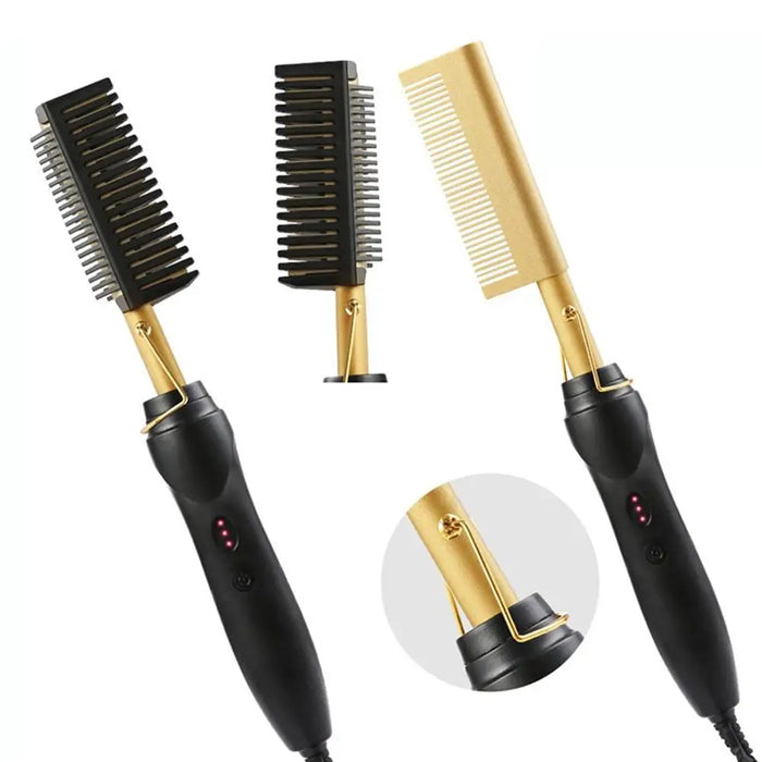 2 In 1 Electric Hot Heating Comb Hair Straightener Tool Iron Hair Hair Straightening Brush Wet Dry Styling Curler V7S0