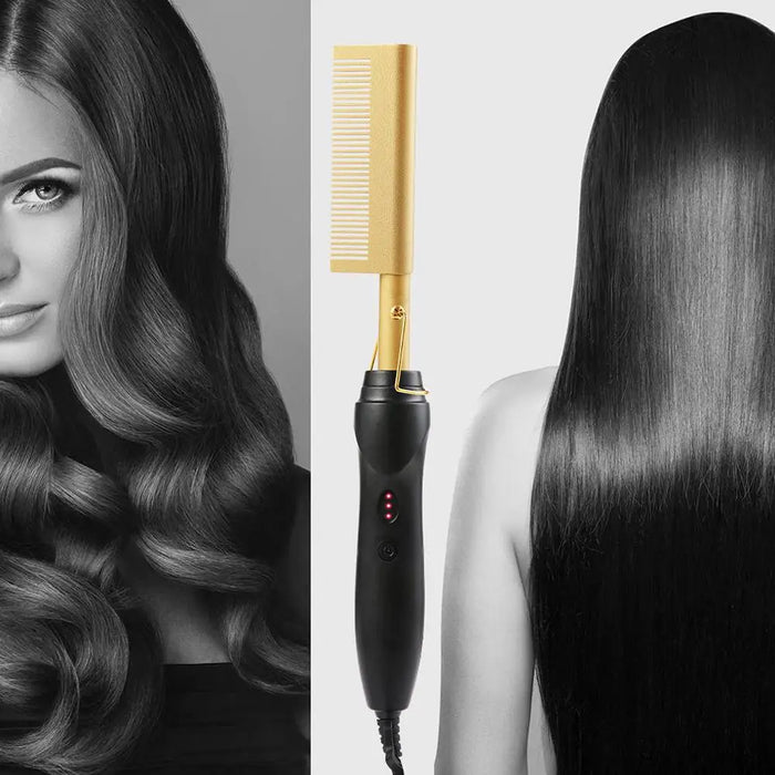 2 In 1 Electric Hot Heating Comb Hair Straightener Tool Iron Hair Hair Straightening Brush Wet Dry Styling Curler V7S0