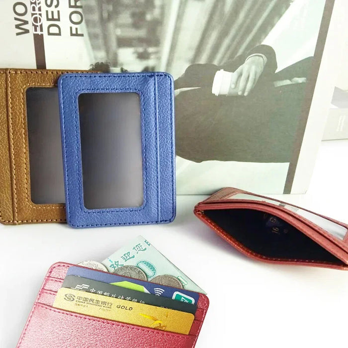 Slim Thin Men's Business Small ID Card Case Man Purse PU Leather Bank Credit Card Holder Mini Wallet 5 Card Slots Cardholder