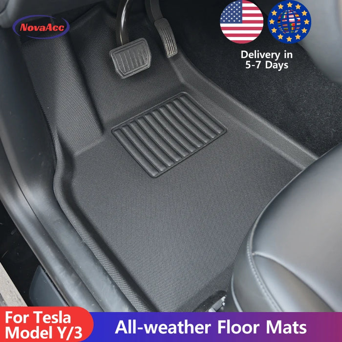 NovaAcc For Tesla Floor Mats Model Y 2017-2024 Left Rudder All Weather Waterproof Trunk Mats Cargo Liner Trunk Accessories