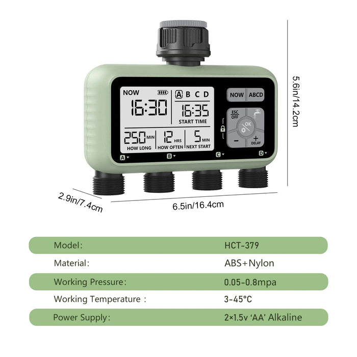 Reswat  4-Outlets Water Timer Automatic Drip Irrigation Controller Water Valve 4-way Independent Control Program Garden Tool