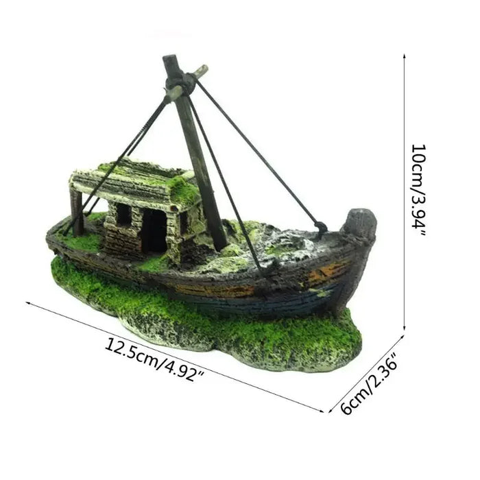 Aquarium Sunken Ship Decoration Resin Fishtank Ornaments Hideout for Hermit 12.5*6*10cm Mini Retro Boat Statues