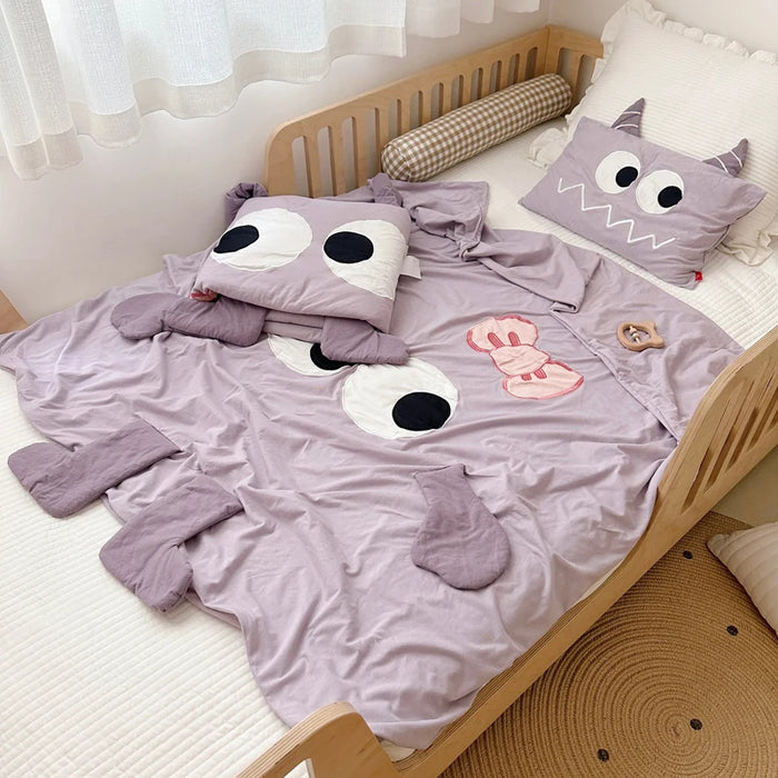 Cute Cartoon Bedding Set Cotton Duvet Cover Pillowcase Single Baby Kindergarten Boys and Girls 120x150cm Soft Anime Bedding Set