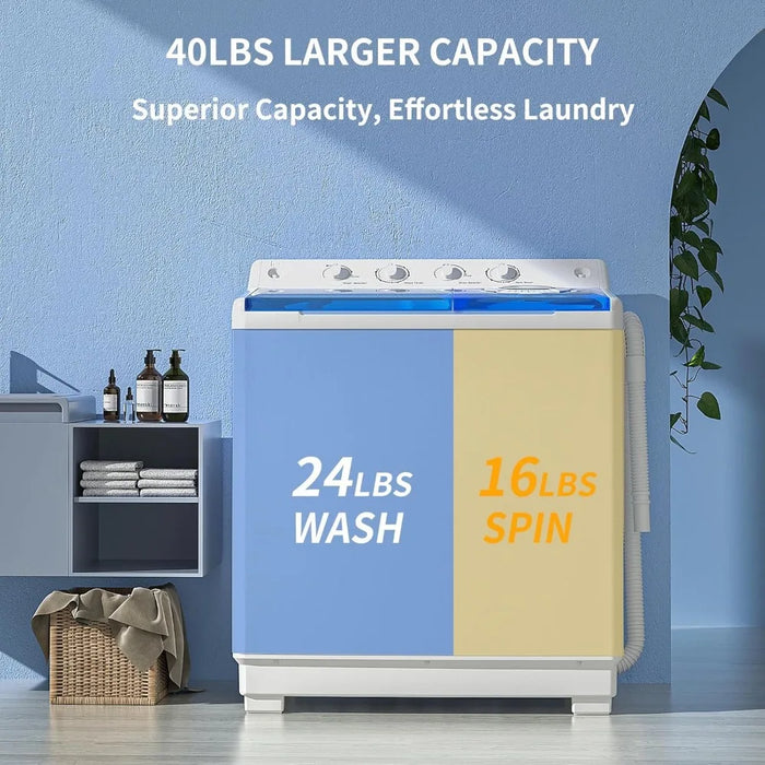 Washing Machine, 40Lbs Twin Tub Laundry with Built-in Drain Pump, Semi-Automatic Washer & Spinner, Portable Washing Machine