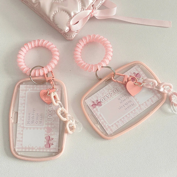 Pink Vertical Card Cover Cute Sweet Photocard Holder Card Storage Sleeve Stationery Fashion Card Protector With Pendant