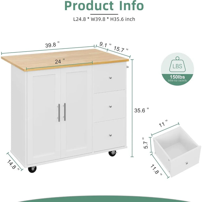 Storage Rack Trolley, Rolling Kitchen Island Trolley with Folding Flap with Storage Cabinets, Shelves & Drawers, Trolley Island