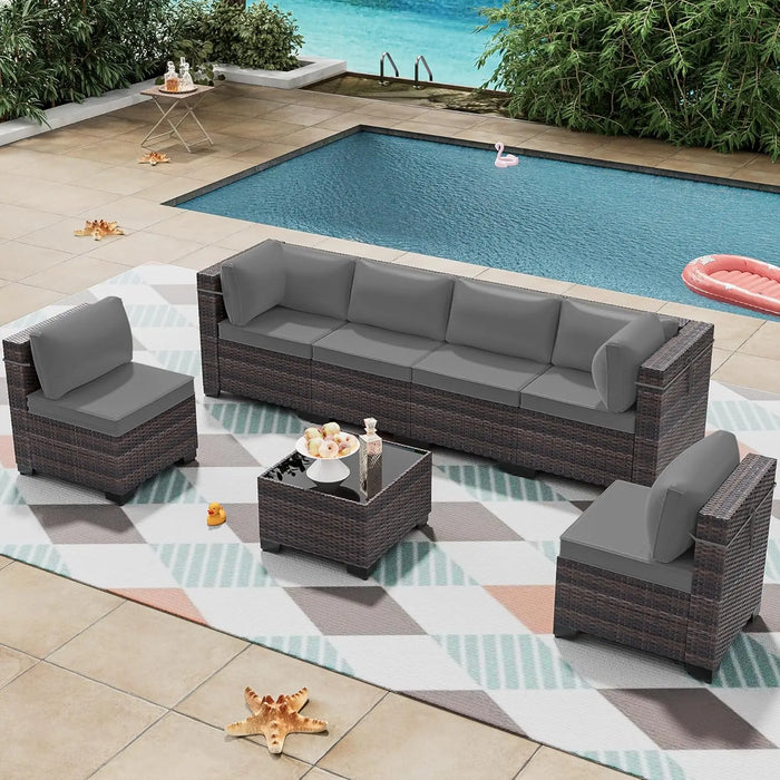 Outdoor Patio Furniture Set,  Outdoor Furniture All Weather Patio Sectional Sofa  Modular Conversation Sets/Deep Seat Sofa