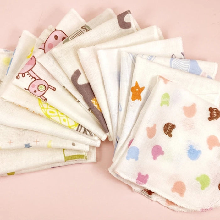 10Pcs 20x20cm Baby Washcloths Set Cartoon Print Double Layer Gauze Infant Face Towel Reusable Wipes Absorbent Square QX2D