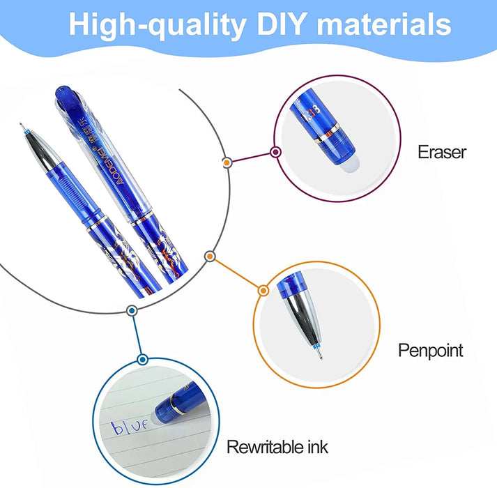 4+2+20 Pcs/Set Kawaii Erasable Gel Pens 0.35mm Waterproof  Blue/Black/Red Gel Ink Stationery School supplies for Office Student