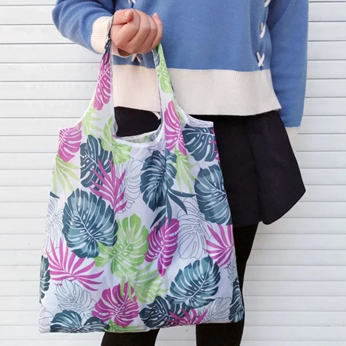 Fashion Flower Print Women's Handbags Foldable Eco Shopping Bag Tote Pouch Reusable Grocery Storage Bag Organizer Shopper Bags