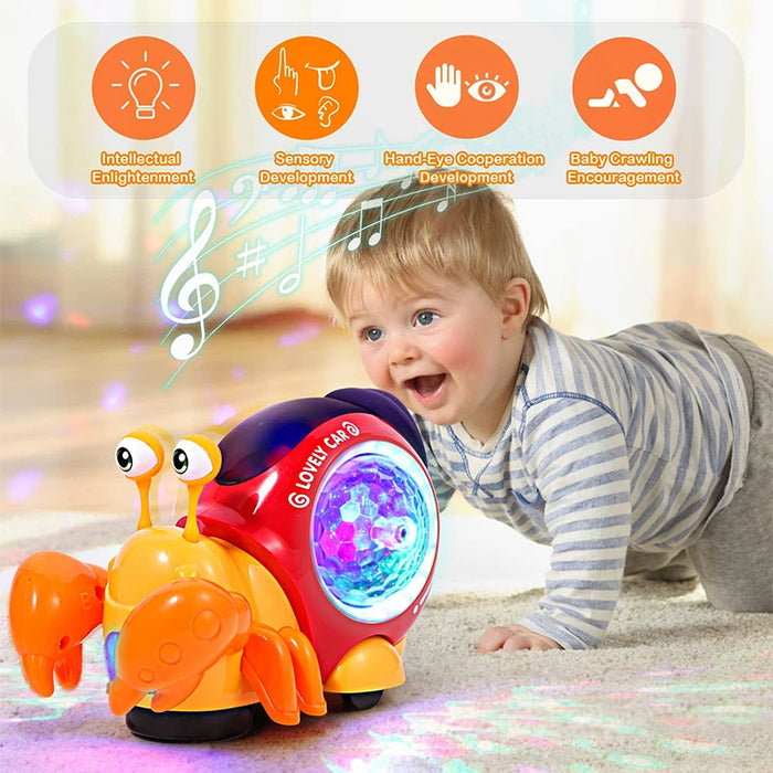 Crawling Crab Sensory Toy Snail Interactive Musical Walking Dancing Electronic Pet Tummy Time Toddler 0 1 2 3 Years Old Toy Gift