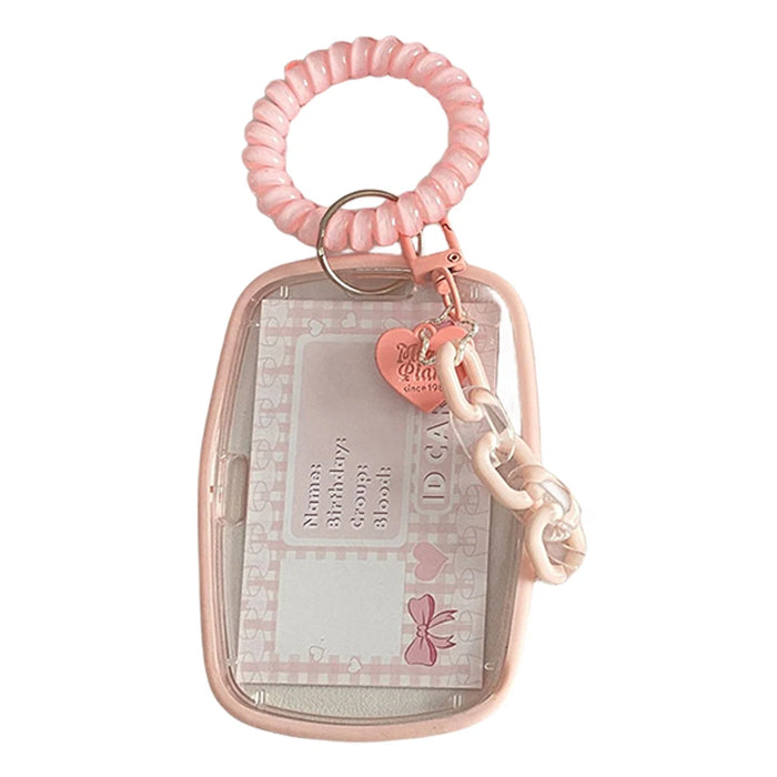 Pink Vertical Card Cover Cute Sweet Photocard Holder Card Storage Sleeve Stationery Fashion Card Protector With Pendant