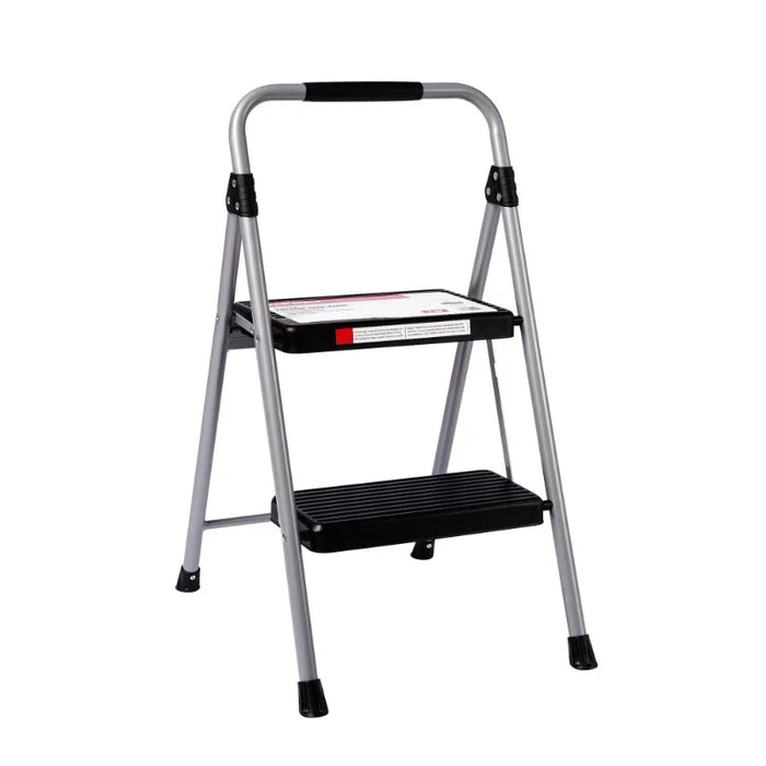 Hyper Tough Gray & Black 2-Step Steel Large Platform & Foldable Step Stool – Holds up to 225 Pounds