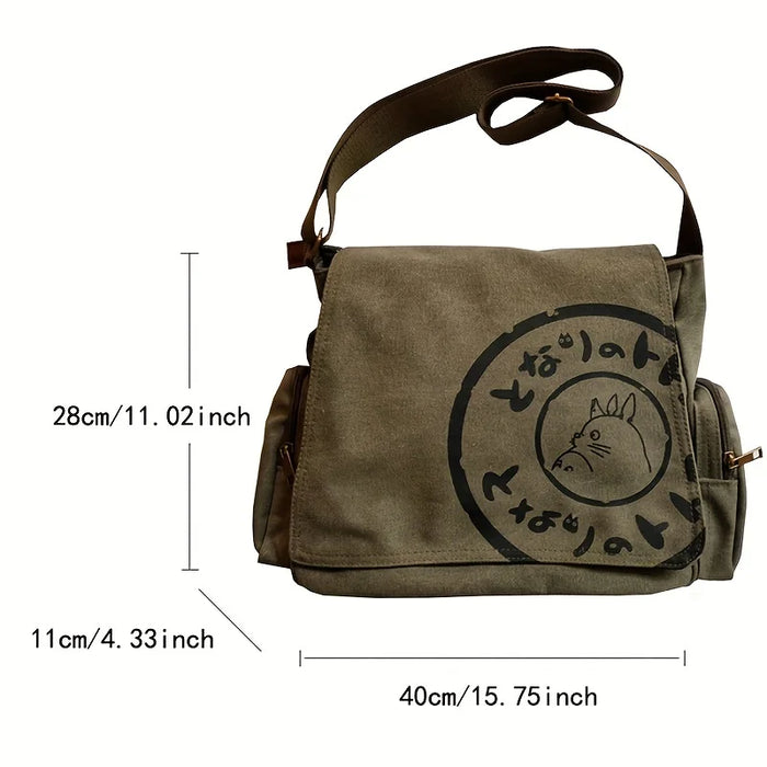 Vintage Cartoon Women Canvas Messenger Bag Large Capacity Tote Bag Women Shoulder Handbag