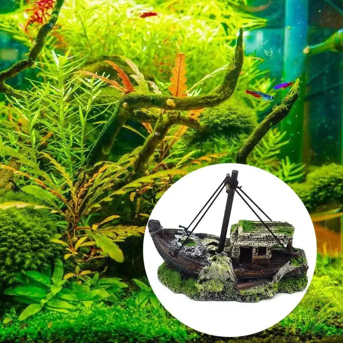 Aquarium Sunken Ship Decoration Resin Fishtank Ornaments Hideout for Hermit 12.5*6*10cm Mini Retro Boat Statues