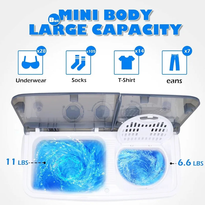 Homguava Portable Washer Machine 17.6LBS Capacity Mini Washing Machine 2 in 1 Compact Washer and Dryer Combo Twin Tub Laundry