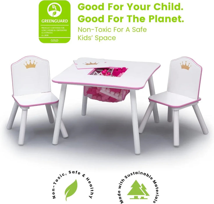 Kids Wood Table and Chair Set with Storage White/Pink Perfect Space for Playtime, Homework, or Mealtime