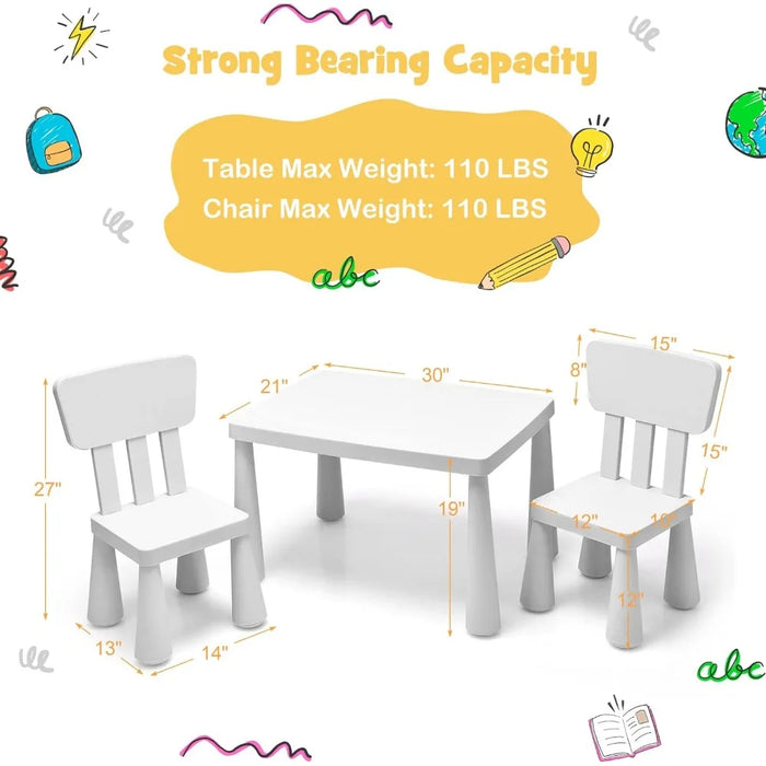 Kids Table and Chair Set, Plastic Children Activity Table and 2 Chairs for Art Craft, Easy-Clean Tabletop, 3-Piece