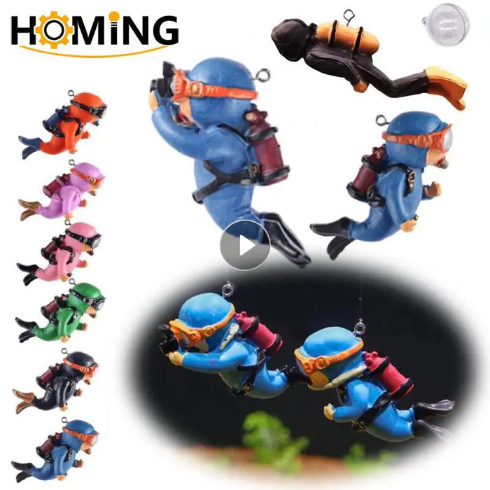 Fish Aquarium Diver Ornaments Mini Diver Simulated Floating Frogman Kawaii Miniature Figures For Fish Tank Scene Decorations