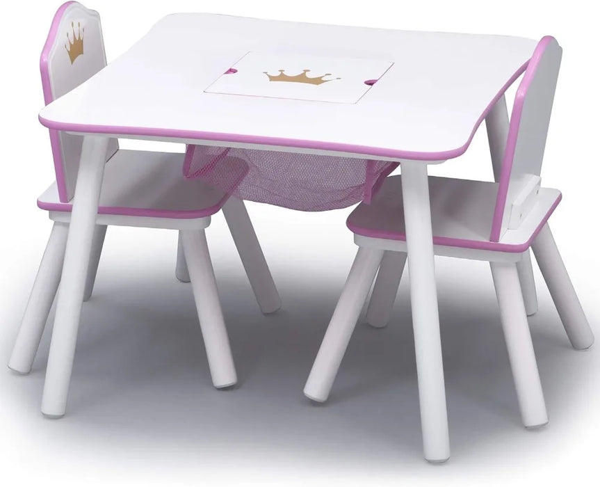 Kids Wood Table and Chair Set with Storage White/Pink Perfect Space for Playtime, Homework, or Mealtime