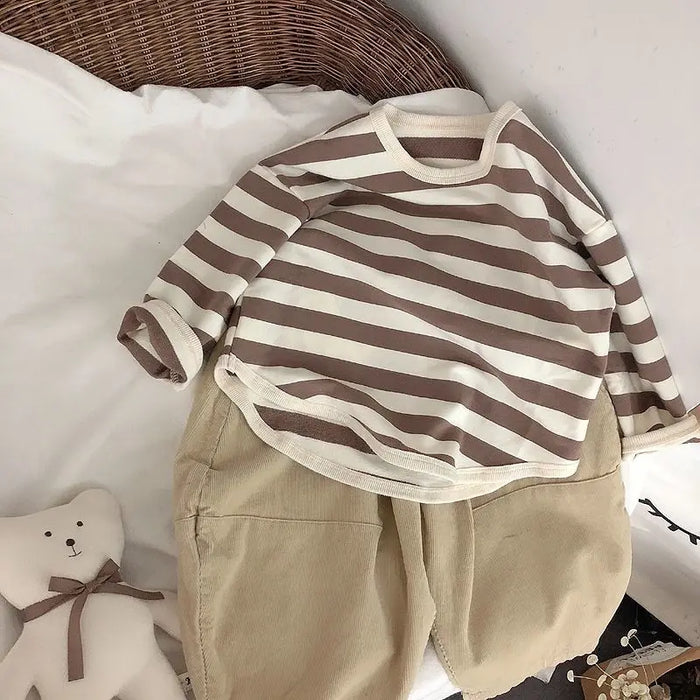 MiniAinis Spring Autumn New Girls Long Sleeve Striped T Shirt Boys Cotton O-neck Hoodies Kids Tops Children Undershirt 1-6 Years